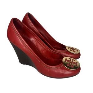 Tory Burch Sophie Red Leather Wedge Heel Size 7